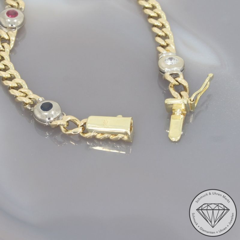 Wert 5990 € Bicolor Brillant Saphir Rubin Smaragd Panzer Armband in 585er 14 K Gelbgold - 100540