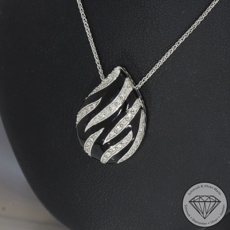 Wert 1590 € Diamant Emaille Anhänger mit Kette in 585er 14 K Weißgold - 100555