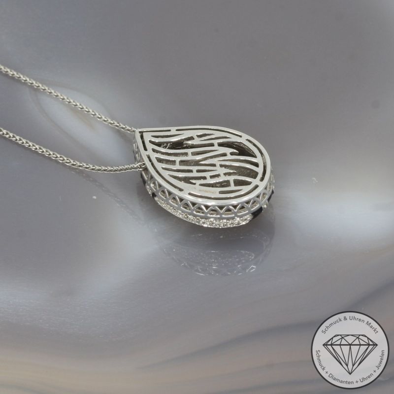 Wert 1590 € Diamant Emaille Anhänger mit Kette in 585er 14 K Weißgold - 100555