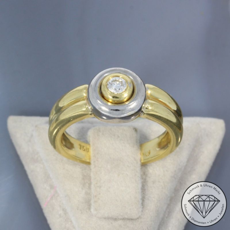 Wert 770 € Bicolor Solitär Brillant Ring 750er/18 Karat Gelb und Weiß Gold Größe 55 – 100566