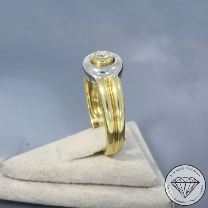 Wert 770 € Bicolor Solitär Brillant Ring 750er/18 Karat Gelb und Weiß Gold Größe 55 – 100566