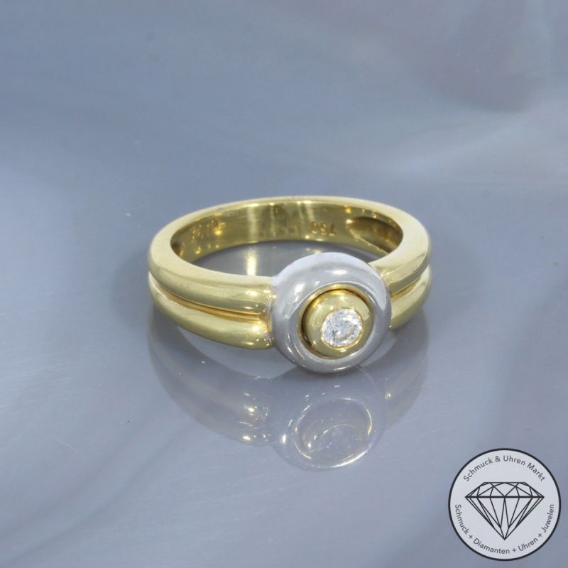 Wert 770 € Bicolor Solitär Brillant Ring 750er/18 Karat Gelb und Weiß Gold Größe 55 – 100566
