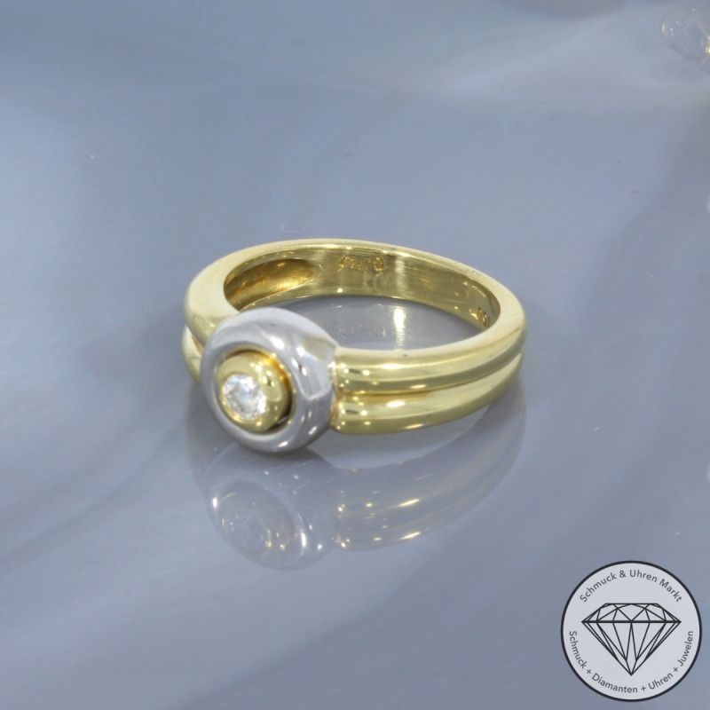 Wert 770 € Bicolor Solitär Brillant Ring 750er/18 Karat Gelb und Weiß Gold Größe 55 – 100566