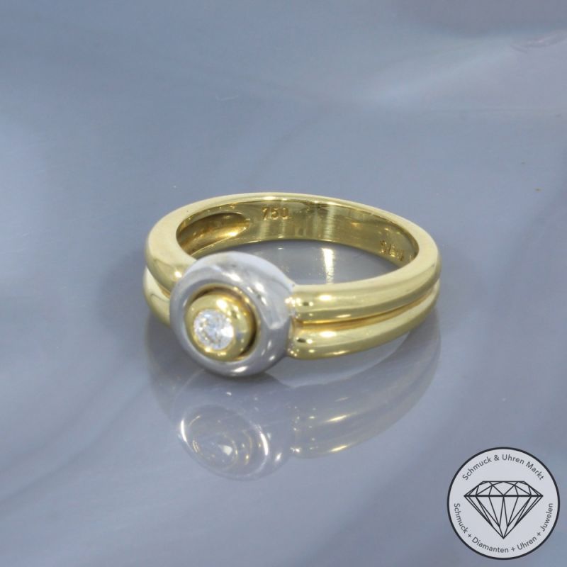Wert 770 € Bicolor Solitär Brillant Ring 750er/18 Karat Gelb und Weiß Gold Größe 55 – 100566