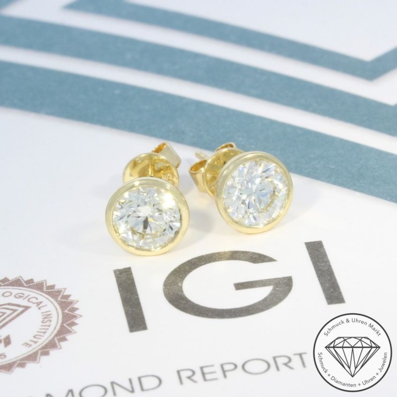 Wert 17990 € Solitär Brillant Ohrringe (2,05 carat) in 585er 14 K Gelbgold IGI - 100589