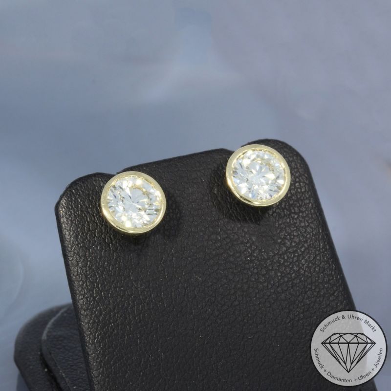 Wert 17990 € Solitär Brillant Ohrringe (2,05 carat) in 585er 14 K Gelbgold IGI - 100589