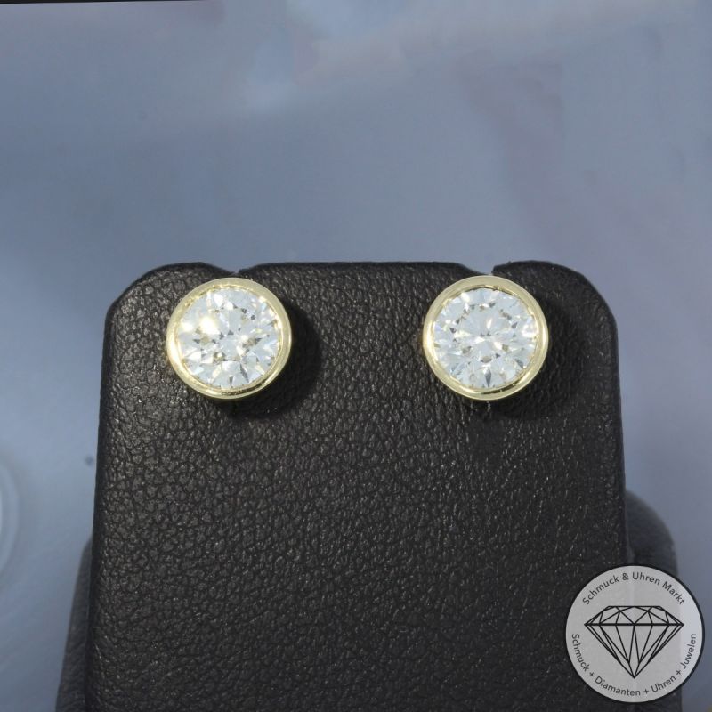 Wert 17990 € Solitär Brillant Ohrringe (2,05 carat) in 585er 14 K Gelbgold IGI - 100589