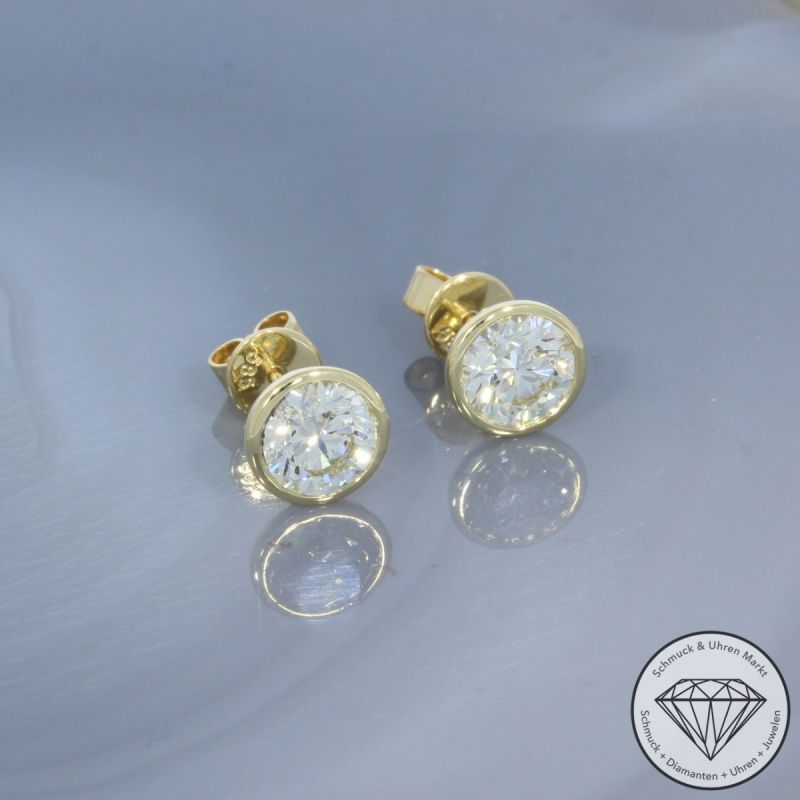 Wert 17990 € Solitär Brillant Ohrringe (2,05 carat) in 585er 14 K Gelbgold IGI - 100589
