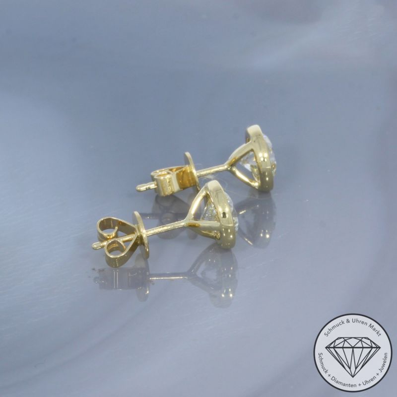 Wert 17990 € Solitär Brillant Ohrringe (2,05 carat) in 585er 14 K Gelbgold IGI - 100589
