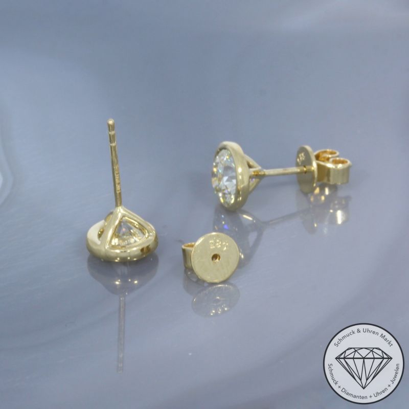 Wert 17990 € Solitär Brillant Ohrringe (2,05 carat) in 585er 14 K Gelbgold IGI - 100589