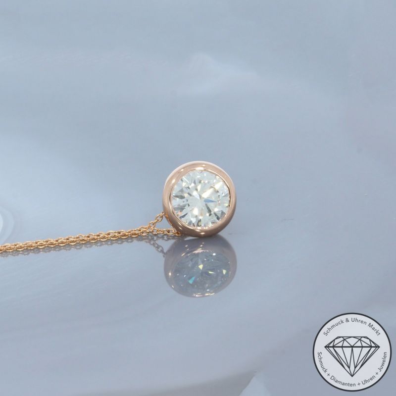 Wert 9390 € Solitär Brillant Anhänger mit Kette (1,04 carat) in 585er 14 K Rosegold IGI - 100590
