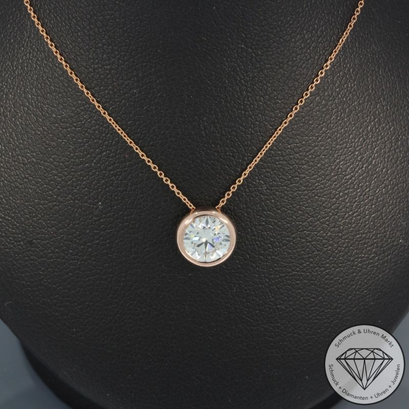 Wert 9390 € Solitär Brillant Anhänger mit Kette (1,04 carat) in 585er 14 K Rosegold IGI - 100590
