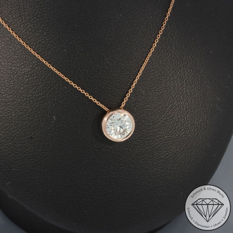 Wert 9390 € Solitär Brillant Anhänger mit Kette (1,04 carat) in 585er 14 K Rosegold IGI - 100590
