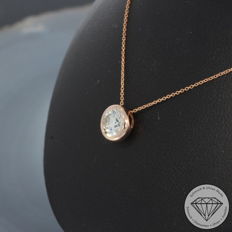 Wert 9390 € Solitär Brillant Anhänger mit Kette (1,04 carat) in 585er 14 K Rosegold IGI - 100590