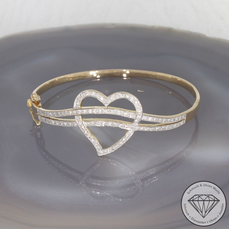 Wert 3350 € Brillant Armreif Herz (ca. 1,10 carat) in 585er 14 K Gelbgold - 100602