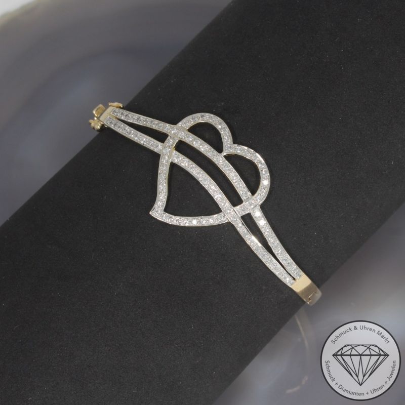 Wert 3350 € Brillant Armreif Herz (ca. 1,10 carat) in 585er 14 K Gelbgold - 100602