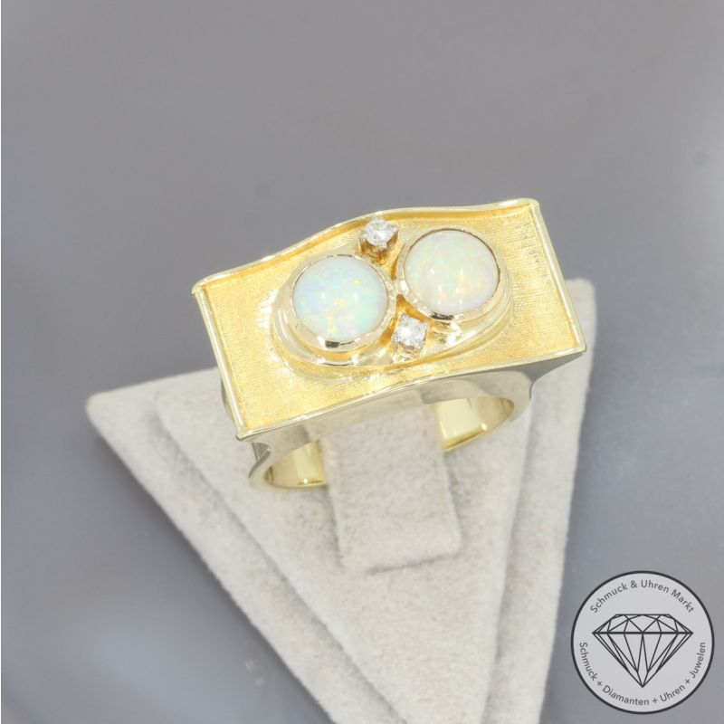 Wert 2150 € Diamant Opal Ring in 585er 14 K Gelbgold - 100644