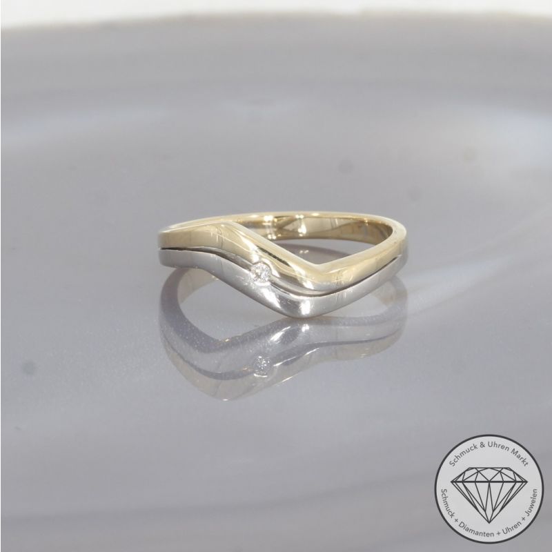 Wert 990 € Bicolor Brillant Ring 585er/14 Karat Gelb und Weiß Gold Größe 56 – 100656