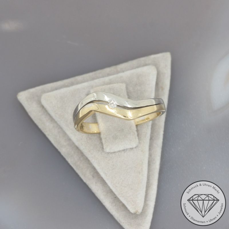 Wert 990 € Bicolor Brillant Ring 585er/14 Karat Gelb und Weiß Gold Größe 56 – 100656