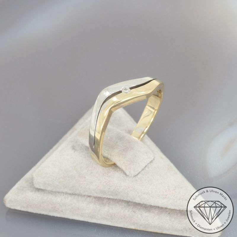 Wert 990 € Bicolor Brillant Ring 585er/14 Karat Gelb und Weiß Gold Größe 56 – 100656