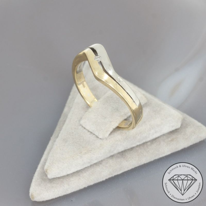 Wert 990 € Bicolor Brillant Ring 585er/14 Karat Gelb und Weiß Gold Größe 56 – 100656