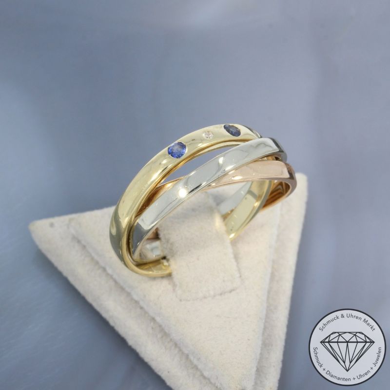 Wert 1890 € Tricolor Brillant Saphir Ring in 585er 14 K Gold - 100657
