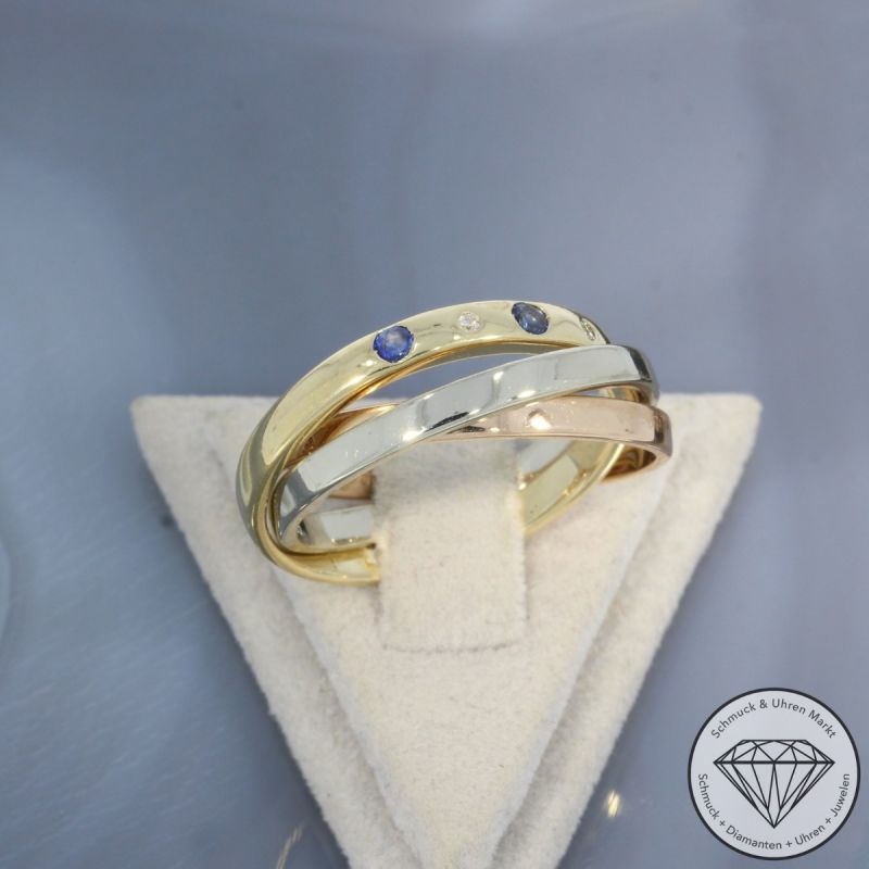Wert 1890 € Tricolor Brillant Saphir Ring in 585er 14 K Gold - 100657
