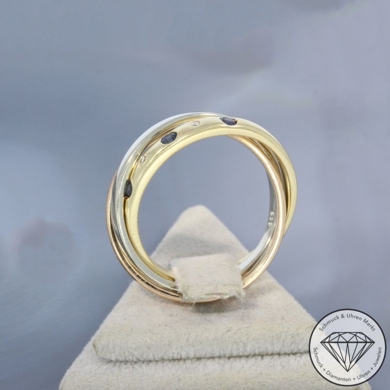 Wert 1890 € Tricolor Brillant Saphir Ring in 585er 14 K Gold - 100657