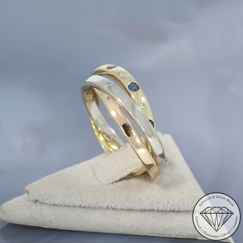 Wert 1890 € Tricolor Brillant Saphir Ring in 585er 14 K Gold - 100657