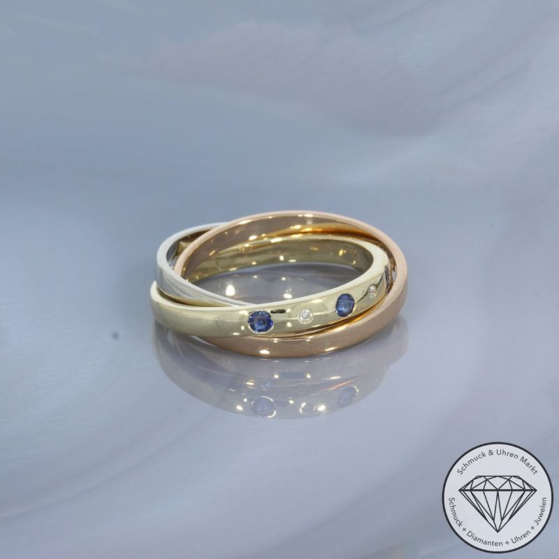 Wert 1890 € Tricolor Brillant Saphir Ring in 585er 14 K Gold - 100657