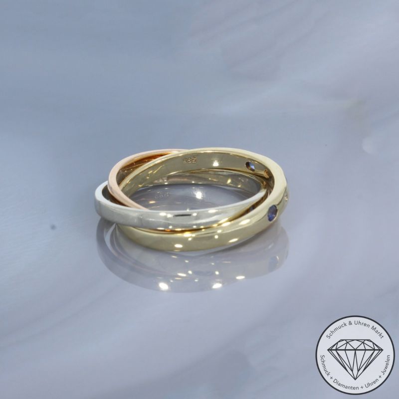 Wert 1890 € Tricolor Brillant Saphir Ring in 585er 14 K Gold - 100657