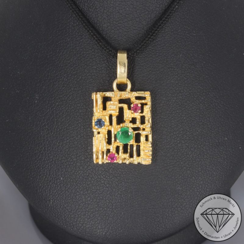 Wert 1890 € Farbedelstein Anhänger ohne Kette 750er/18 Karat Gelb Gold Länge 2,8 cm – 100886