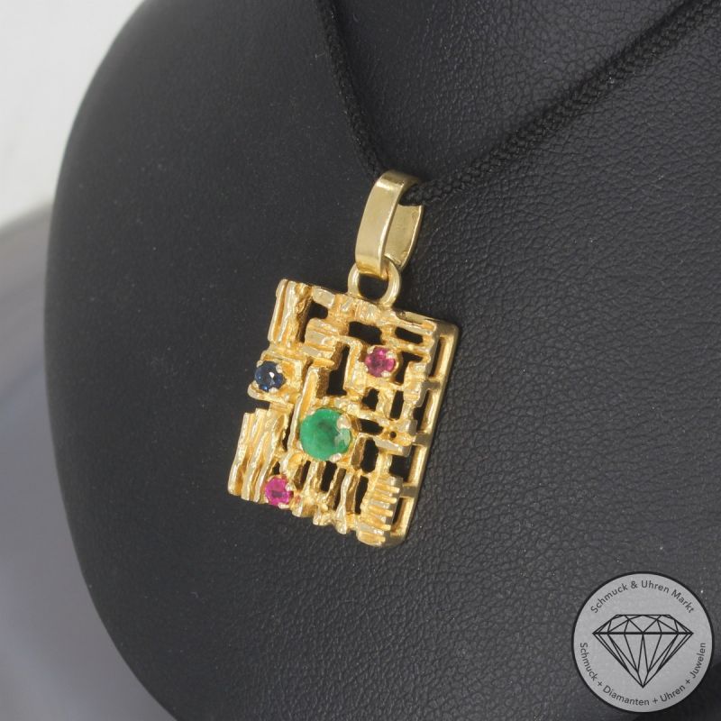 Wert 1890 € Farbedelstein Anhänger ohne Kette 750er/18 Karat Gelb Gold Länge 2,8 cm – 100886