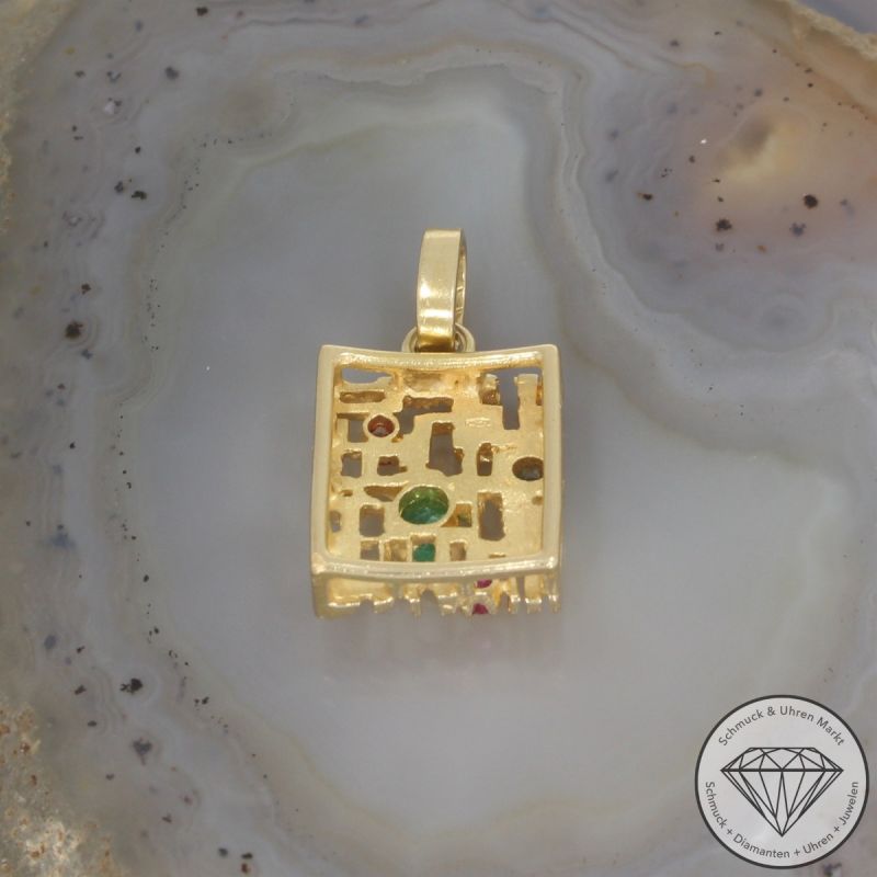 Wert 1890 € Farbedelstein Anhänger ohne Kette 750er/18 Karat Gelb Gold Länge 2,8 cm – 100886