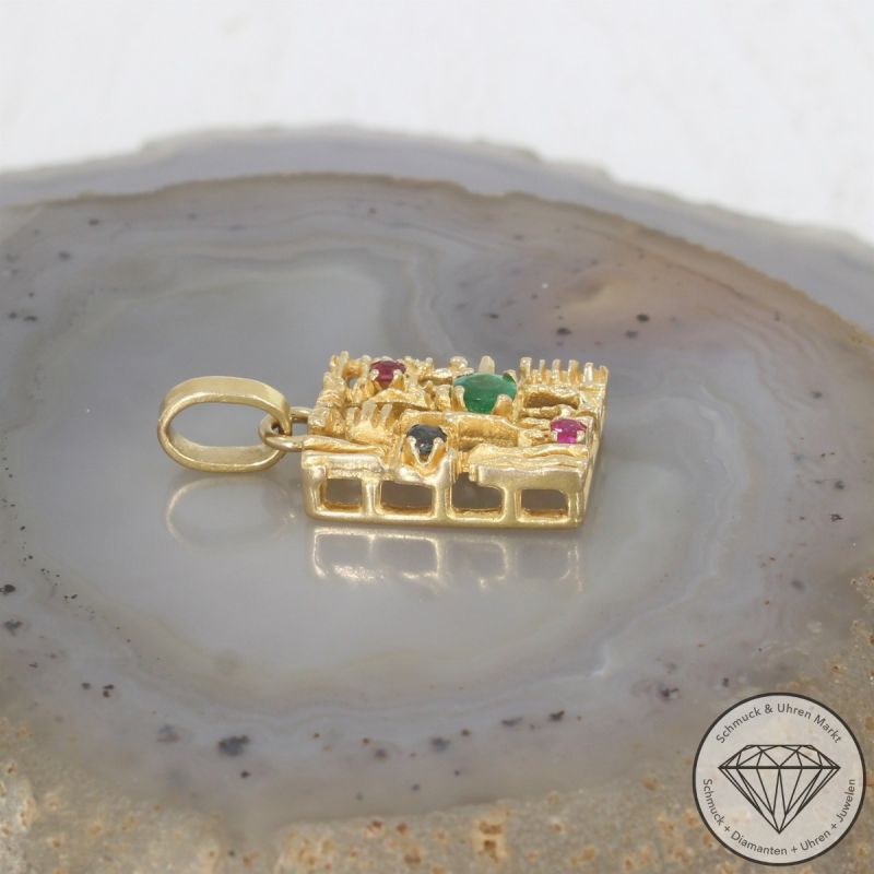 Wert 1890 € Farbedelstein Anhänger ohne Kette 750er/18 Karat Gelb Gold Länge 2,8 cm – 100886
