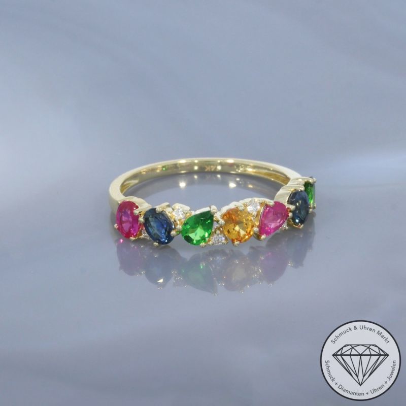 Wert 1990 € Brillant Farbedelstein Ring in 585er 14 K Gelbgold - H1827