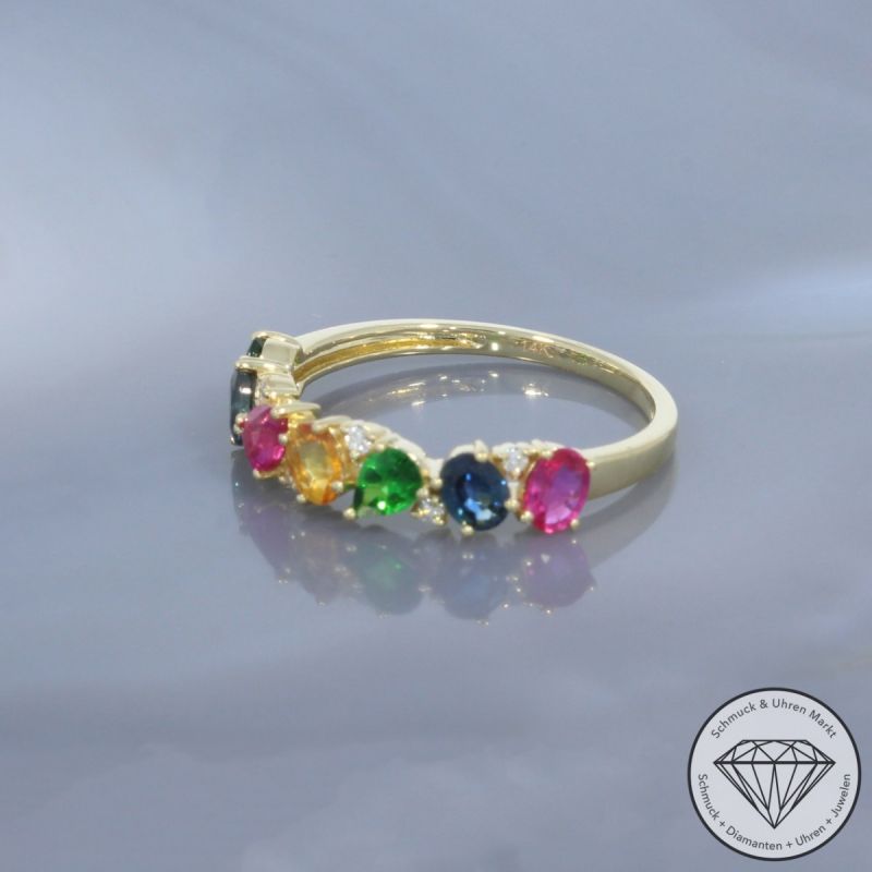 Wert 1990 € Brillant Farbedelstein Ring in 585er 14 K Gelbgold - H1827