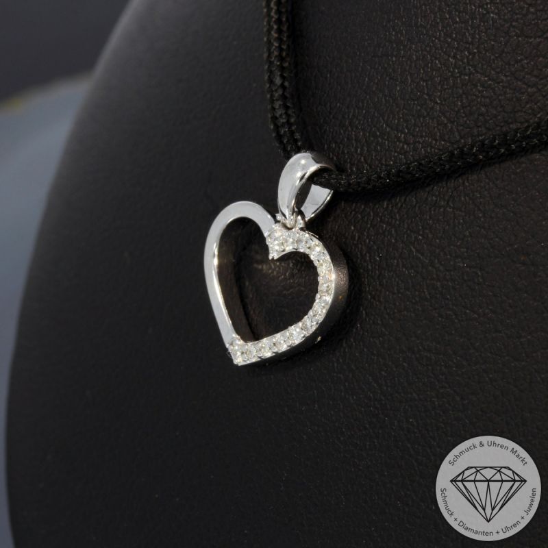 Wert 1050 € Brillant Anhänger Herz (0,10 carat) in 585er 14 K Weißgold - H1821
