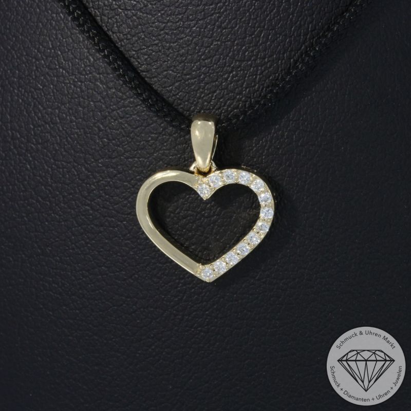 Wert 1050 € Brillant Anhänger Herz (0,10 carat) in 585er 14 K Gelbgold - H1820