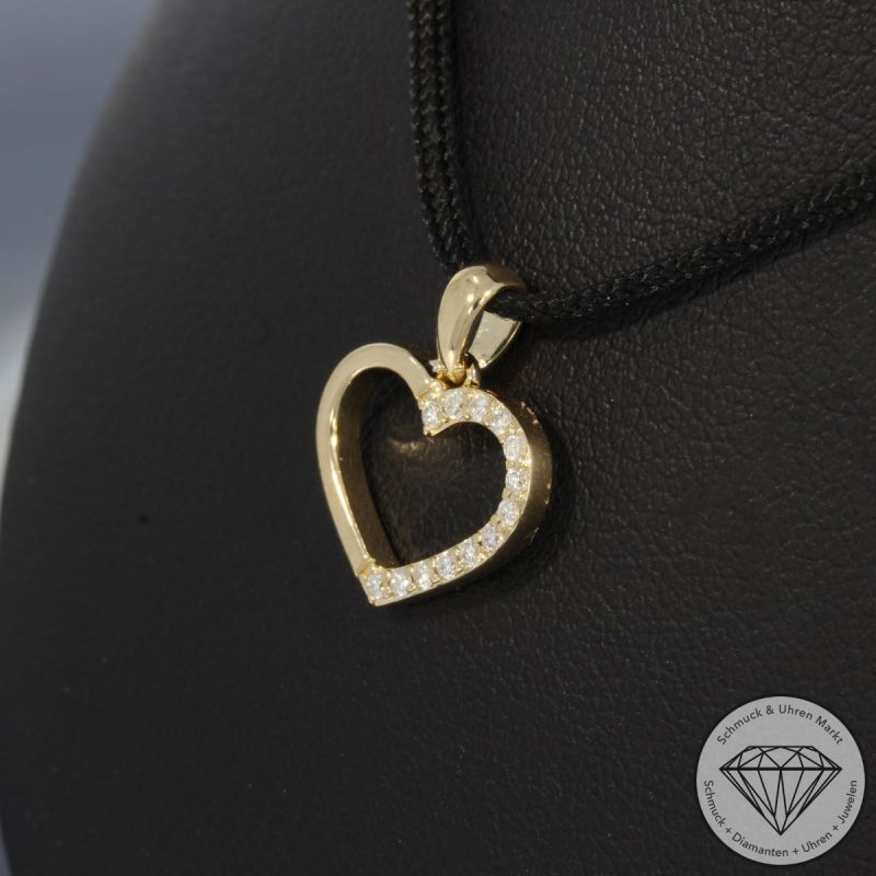 Wert 1050 € Brillant Anhänger Herz (0,10 carat) in 585er 14 K Gelbgold - H1820