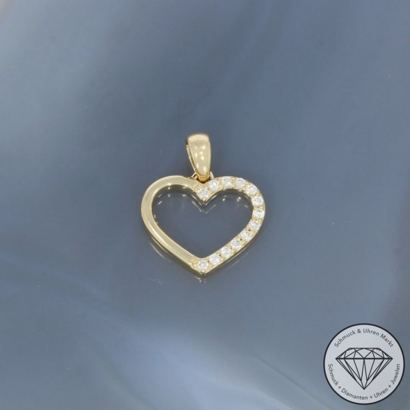 Wert 1050 € Brillant Anhänger Herz (0,10 carat) in 585er 14 K Gelbgold - H1820