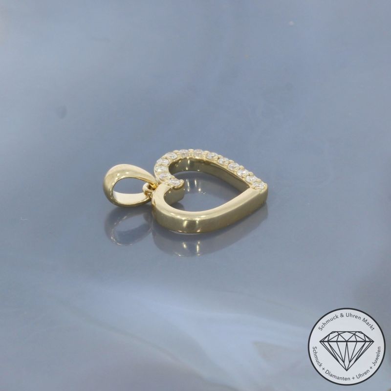 Wert 1050 € Brillant Anhänger Herz (0,10 carat) in 585er 14 K Gelbgold - H1820