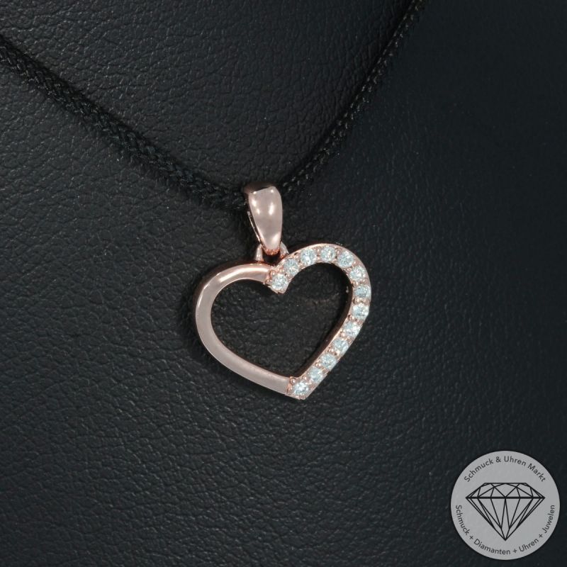 Wert 1050 € Brillant Anhänger Herz (0,10 carat) in 585er 14 K Roségold - H1818