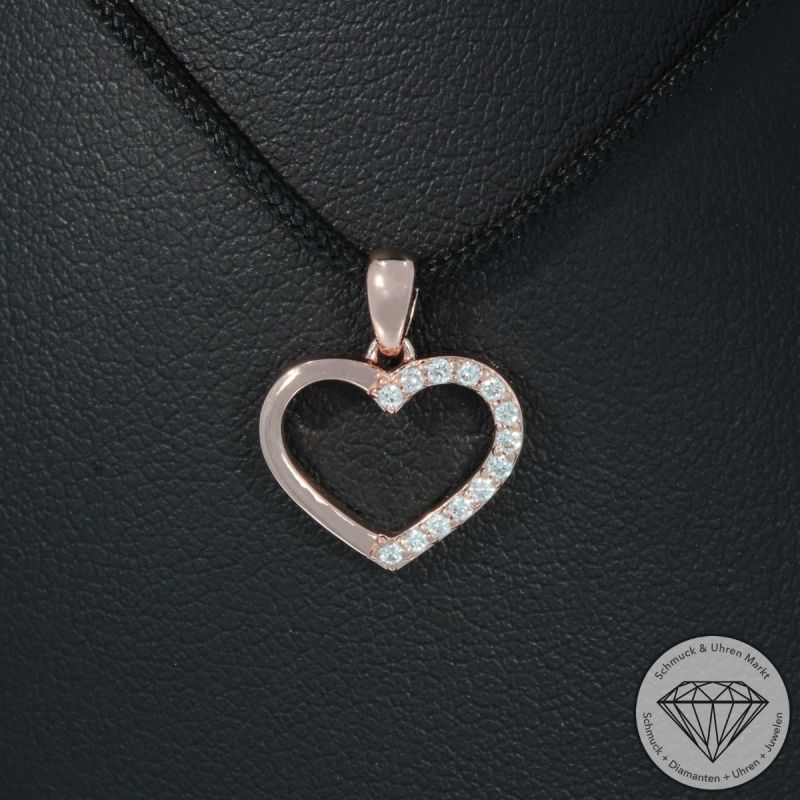 Wert 1050 € Brillant Anhänger Herz (0,10 carat) in 585er 14 K Roségold - H1818