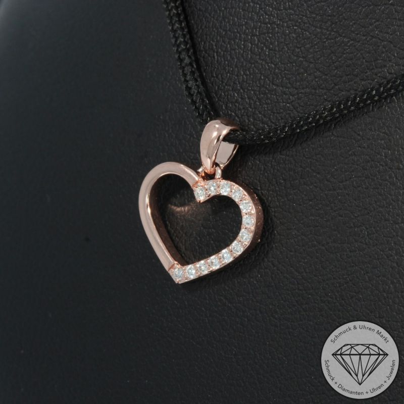 Wert 1050 € Brillant Anhänger Herz (0,10 carat) in 585er 14 K Roségold - H1818
