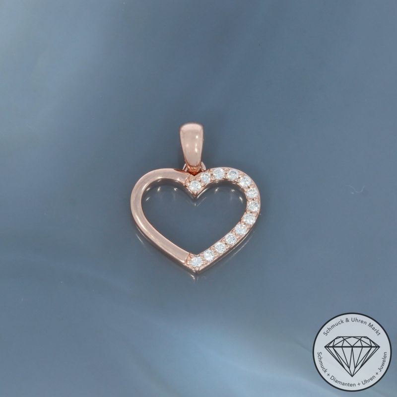 Wert 1050 € Brillant Anhänger Herz (0,10 carat) in 585er 14 K Roségold - H1818