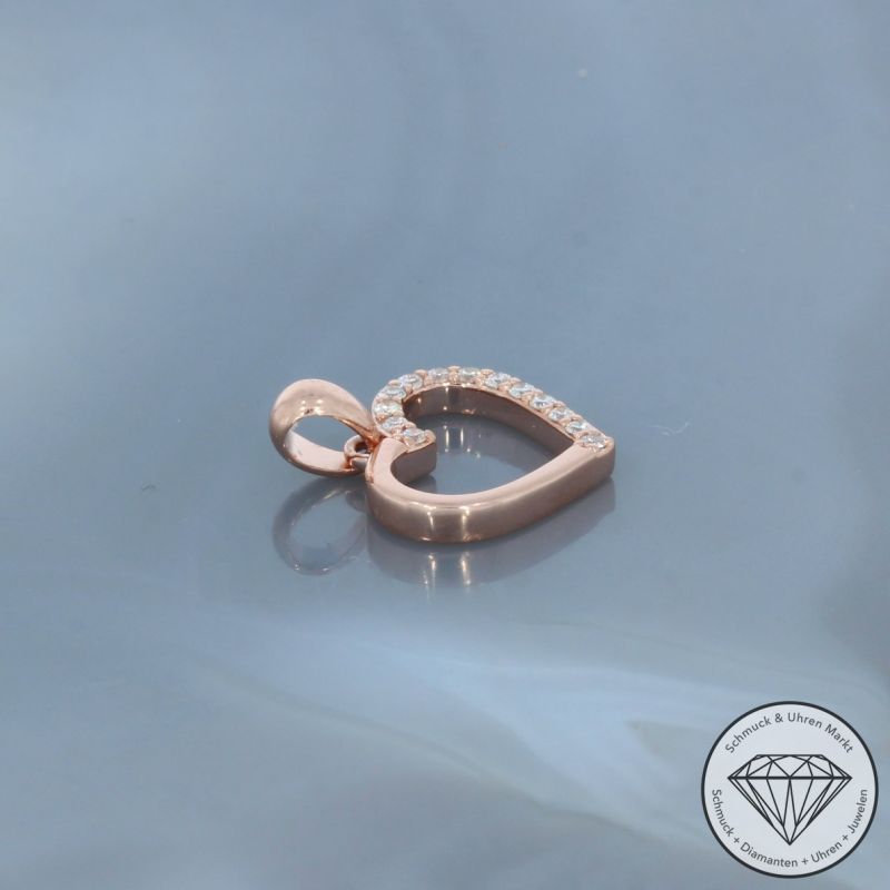 Wert 1050 € Brillant Anhänger Herz (0,10 carat) in 585er 14 K Roségold - H1818