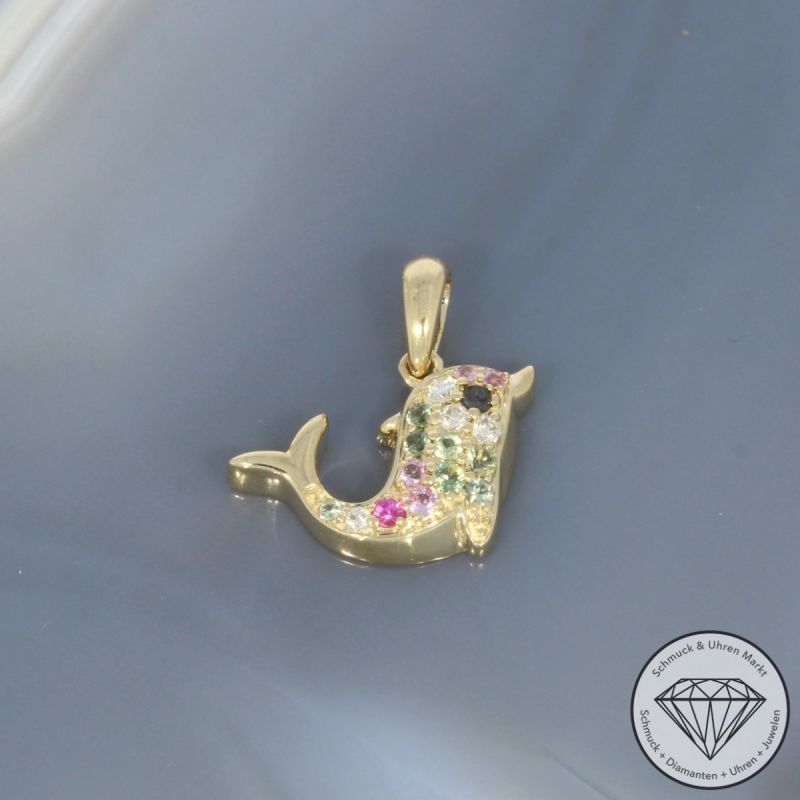 Wert 1290 € Brillant Diamant Saphir Anhänger in 585er 14 K Gelbgold - H1821