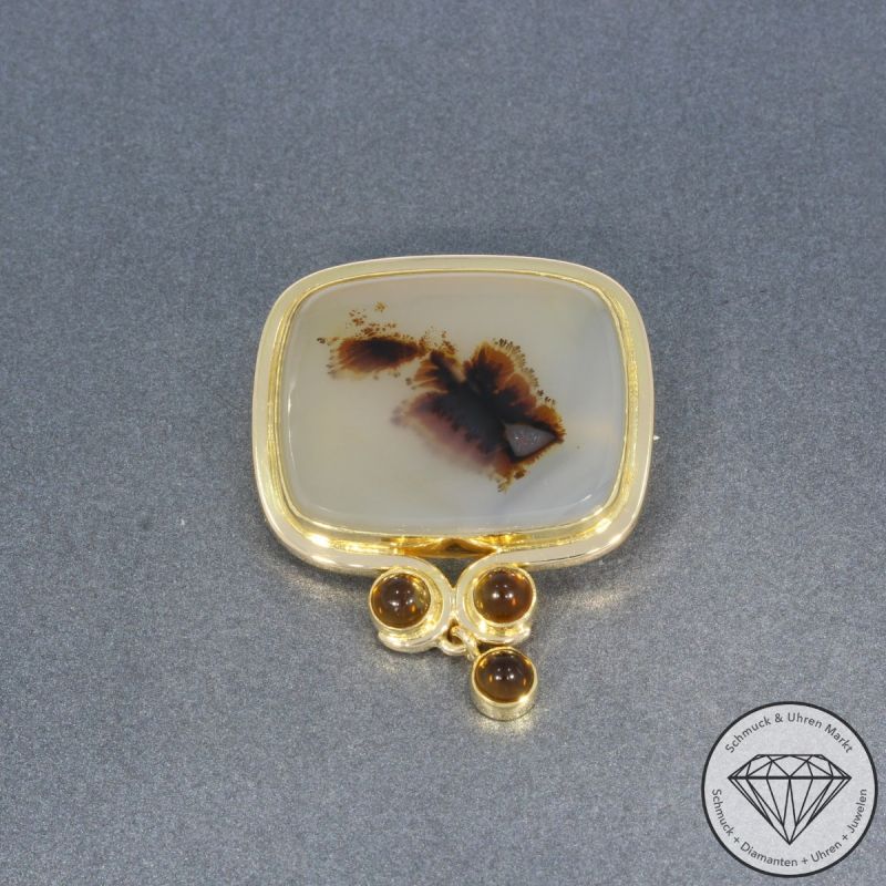 Wert 2990 € Citrin Dendriten Achat Brosche in 750er 18 K Gelbgold - 101031