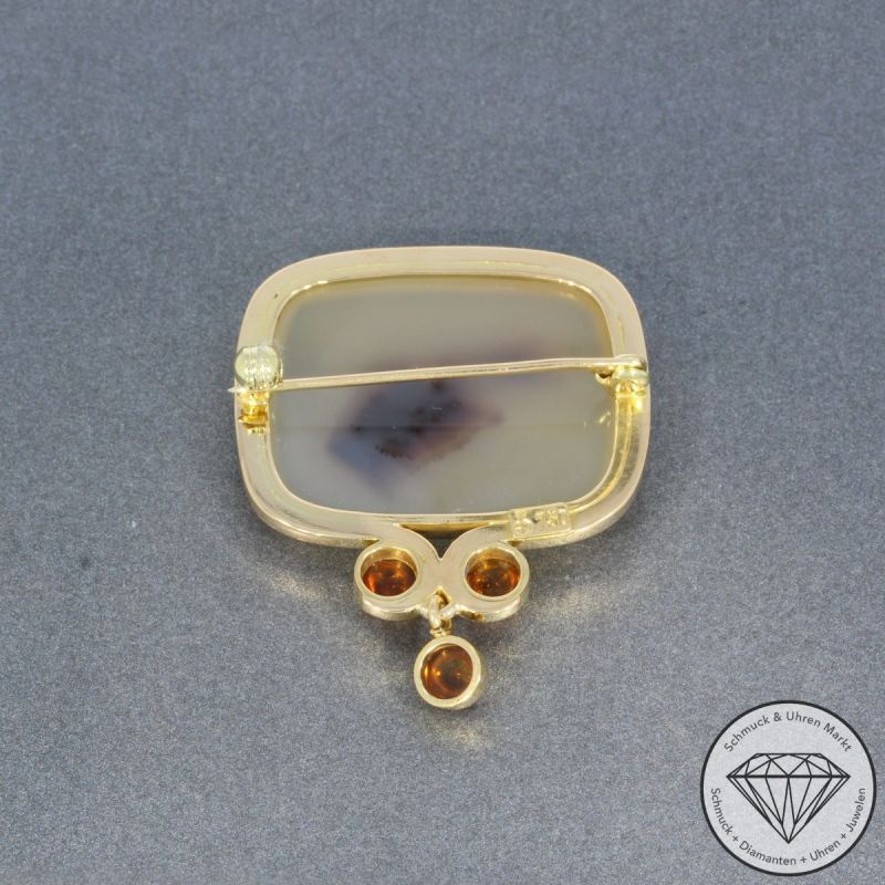 Wert 2990 € Citrin Dendriten Achat Brosche in 750er 18 K Gelbgold - 101031